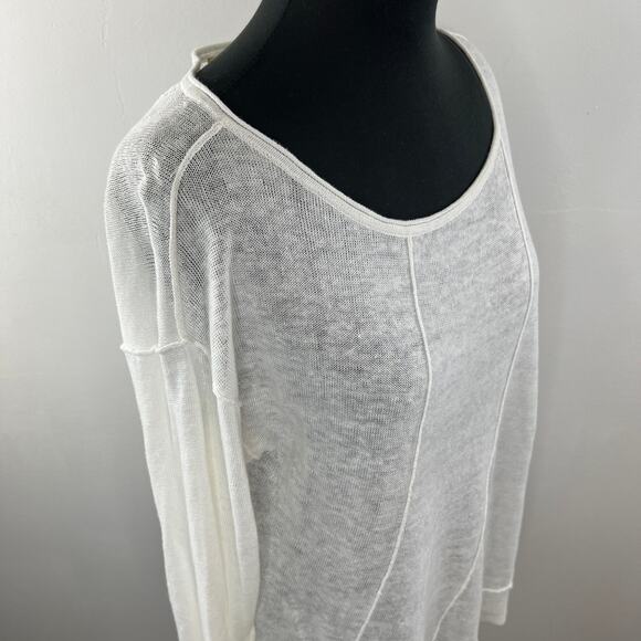 EILEEN FISHER White Organic Linen Long Sleeve Scoop Neck Lightweight Sweater L - Picture 4 of 8